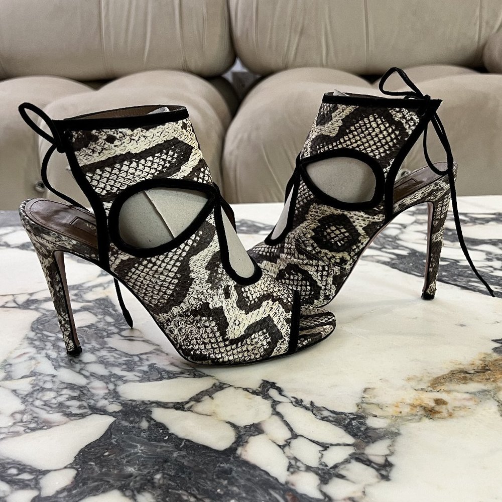 Aquazzura Sexy Thing Cutout Snakeskin Sandals 38 - Picture 6 of 9